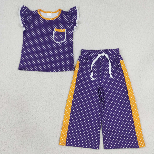 RTS GSPO2366 baby girl clothes polka dot print short sleeve top wide leg pant outfit