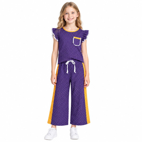 RTS GSPO2366 baby girl clothes polka dot print short sleeve top wide leg pant outfit