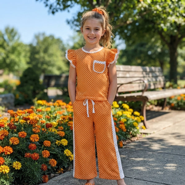 RTS GSPO2367 baby girl clothes dot print short sleeve top flare pant outfit