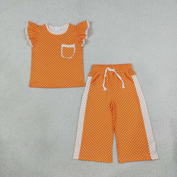 RTS GSPO2367 baby girl clothes dot print short sleeve top flare pant outfit