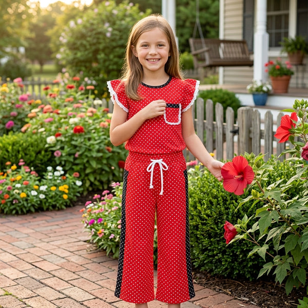 RTS GSPO2370 baby girl clothes red  polka dot spring fall pants set loose pant outfit