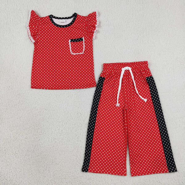RTS GSPO2370 baby girl clothes red  polka dot spring fall pants set loose pant outfit