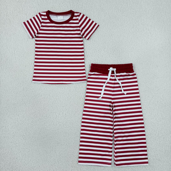 RTS GSPO2384 toddler girl clothes red white stripe print short sleeve outfit