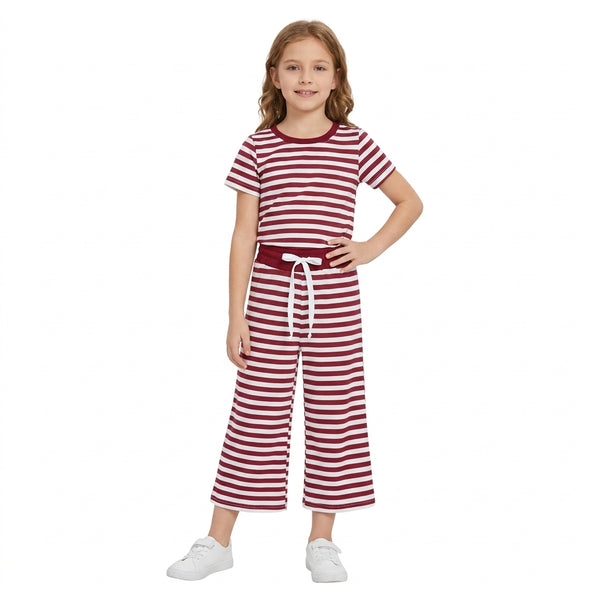 RTS GSPO2384 toddler girl clothes red white stripe print short sleeve outfit