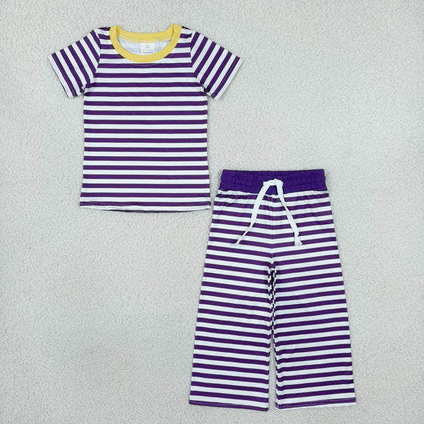 RTS GSPO2386 toddler girl clothes purple white stripe print short sleeve outfit