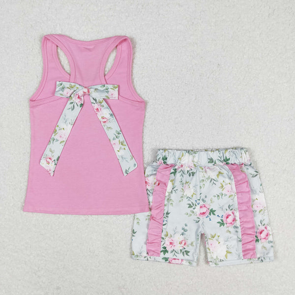 GSSO1059 RTS baby girl clothes pink floral toddler girl summer outfits