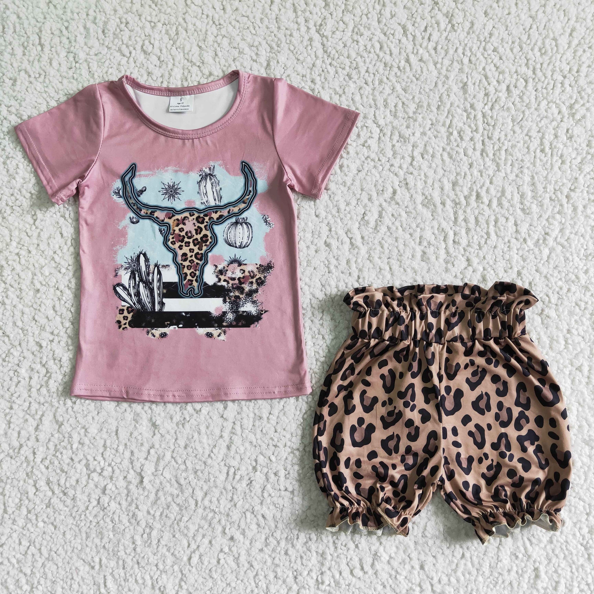 GSSO0089 baby girl clothes cow leopard girl summer shorts set-promotion 2024.5.25 $5.5