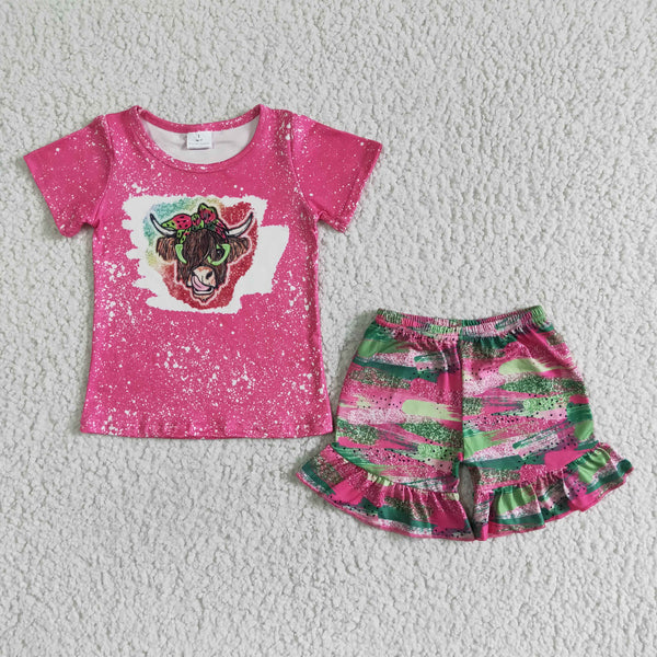 GSSO0074 kids clothing cow watermelon set girl summer shorts set