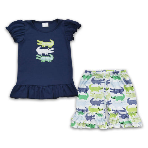 GSSO0159 baby girl clothes embroidery crocodile summer outfits