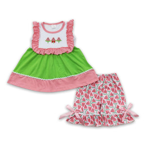 GSSO0179 kids clothes girls watermelon embroidery girl summer outfits-promotion 2024.6.8 $5.5