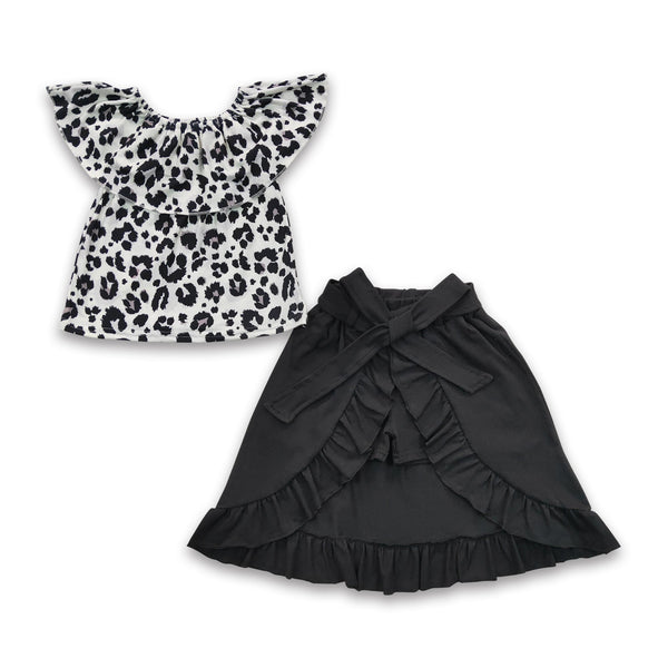 GSSO0183 kids clothes girls black leopard skirt summer outfits