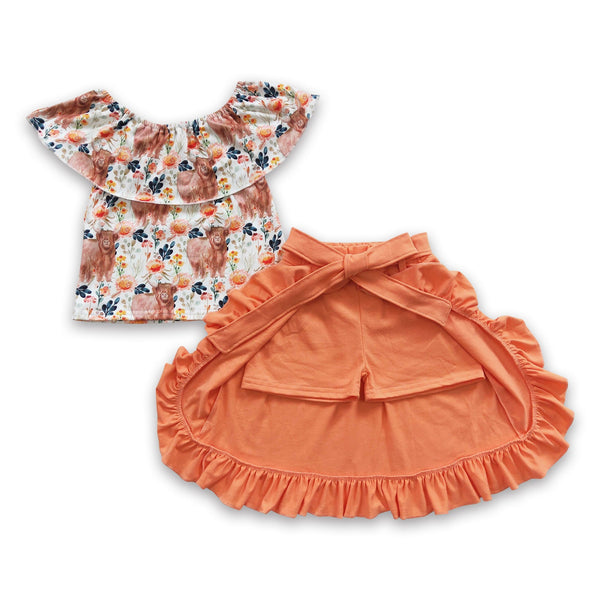 GSSO0184 kids clothes girls summer outfits orange floral skirt set