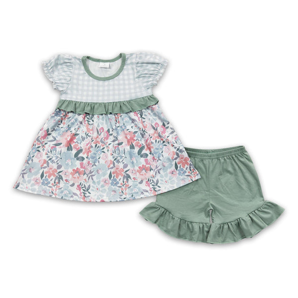 GSSO0247 toddler girl clothes floral summer shorts set