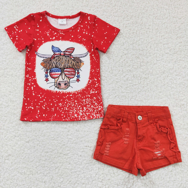 GSSO0249 kids clothes girls 4th of july patriotic toddler shorts set