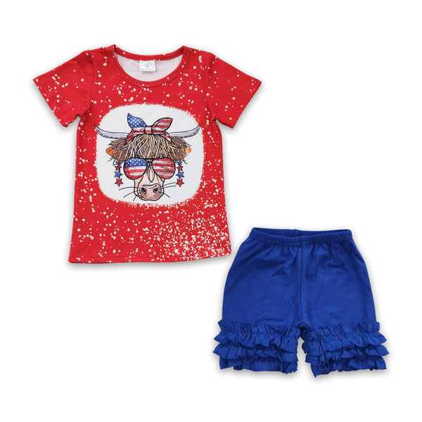 GSSO0250  kids clothes girls 4th of july patriotic toddler shorts set
