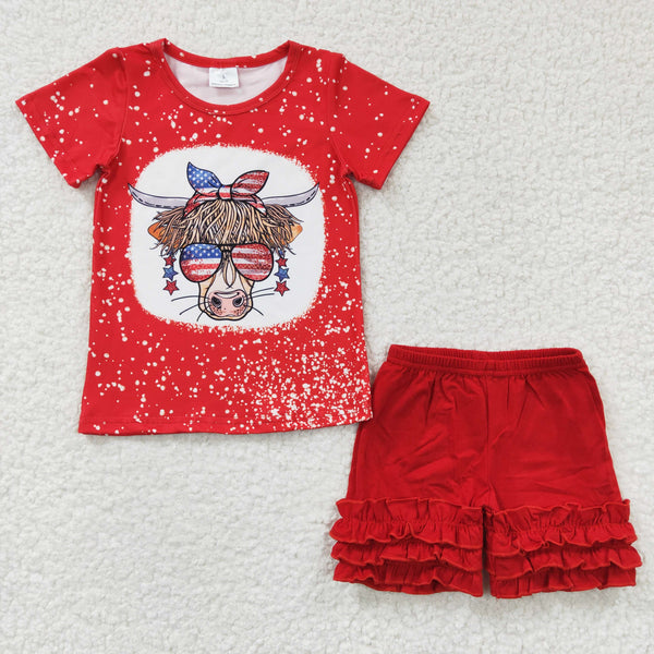 GSSO0251 kids clothes girls 4th of july patriotic toddler shorts set
