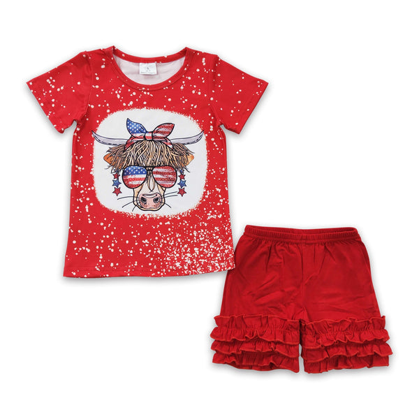 GSSO0251 kids clothes girls 4th of july patriotic toddler shorts set