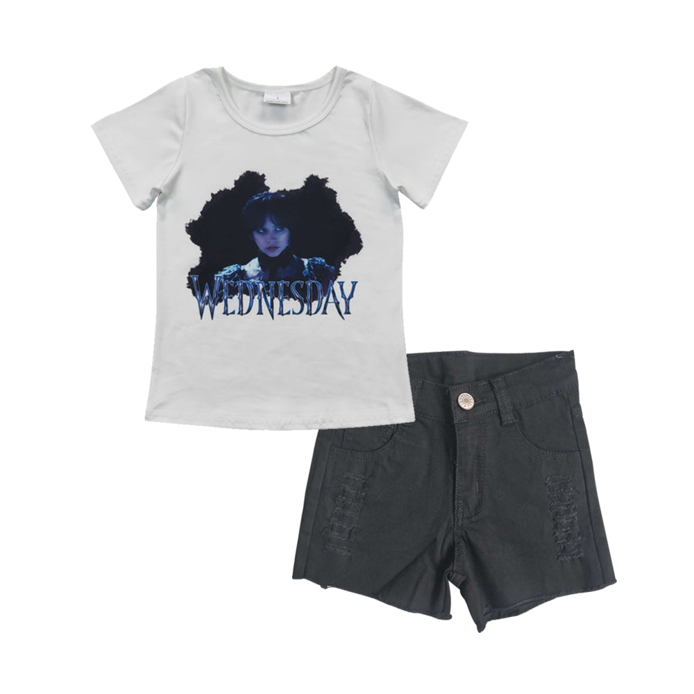 GSSO0285 kids clothes girls  denim shorts outfit summer shorts set