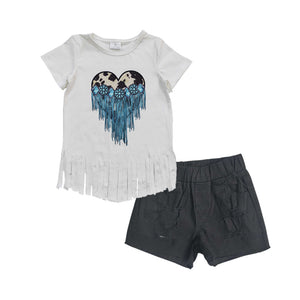 GSSO0290 kids clothes girls denim shorts outfit summer shorts set