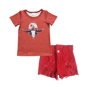 GSSO0291 kids clothes girls denim shorts outfit summer shorts set