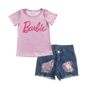 GSSO0294 kids clothes girls denim shorts outfit summer shorts set