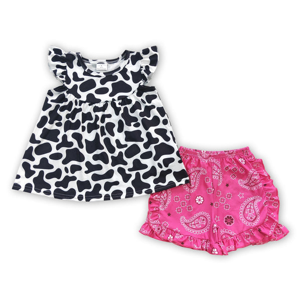 GSSO0300 baby girl clothes cow summer shorts set