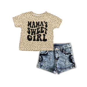 GSSO0333 baby girl clothes denim shorts girl summer outfit mama's sweet girl mother's day set