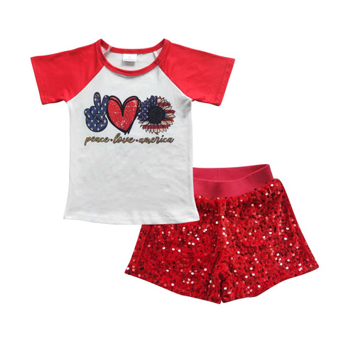 GSSO0351 toddler girl clothes patriotic 4th of July boutique girl summer shorts set