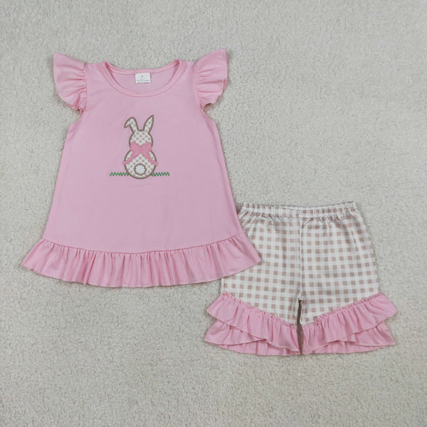GSSO0374 RTS girl clothes rabbit embroidery easter clothes toddler girl summer outfit