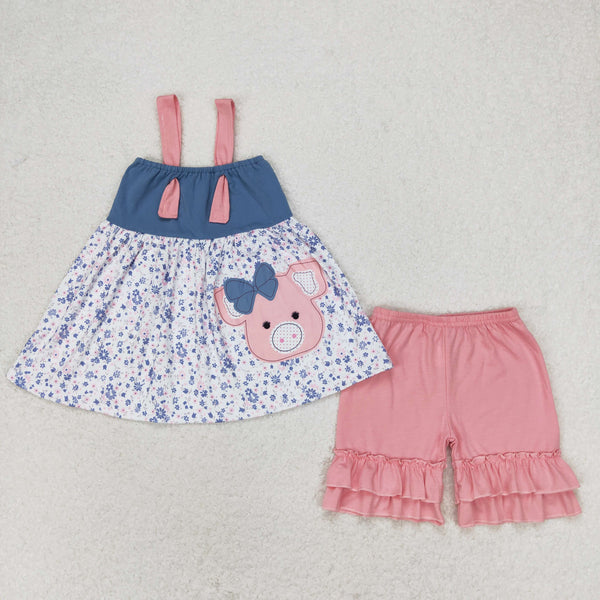 RTS GSSO0493 baby girl clothes girl flowers and pig summer outfits