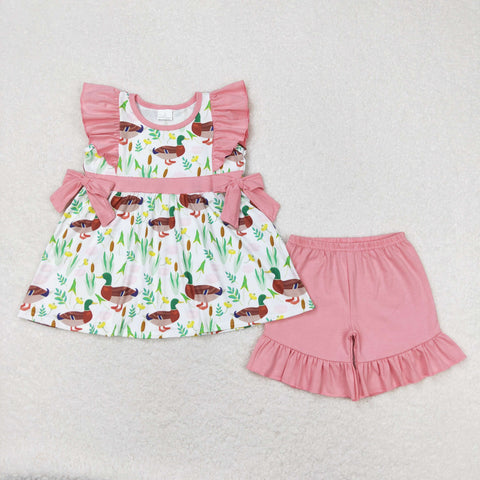 GSSO0517 RTS baby girl clothes girl Mallard duck summer outfits toddler summer shorts set