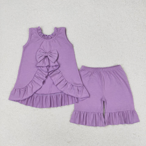 GSSO0520 RTS baby girl clothes girl purple bow summer outfits cotton outfit