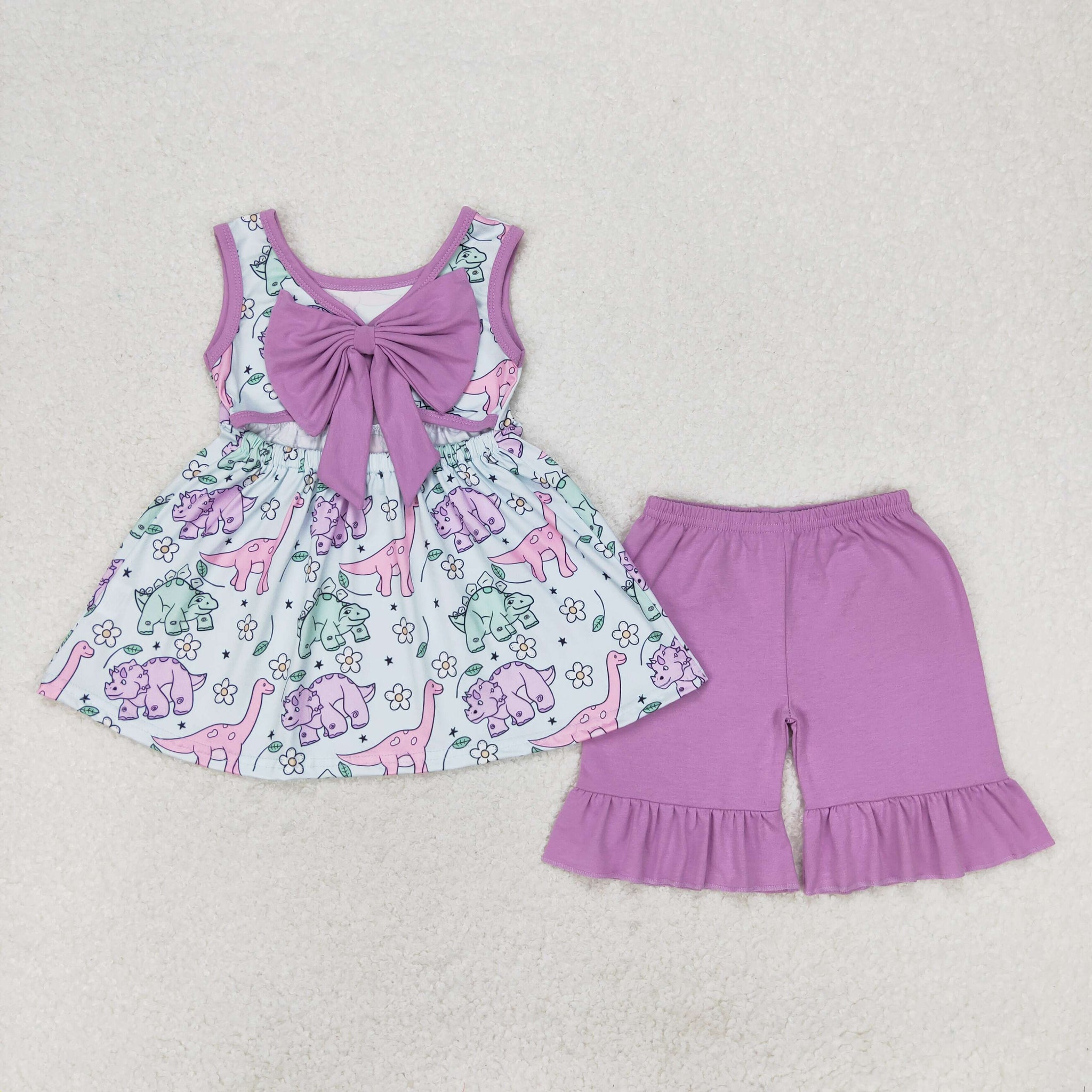 GSSO0533 RTS baby girl clothes purple dinosaur girl summer outfits