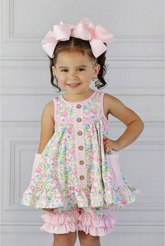 GSSO0569 baby girl clothes pink flower girl summer outfits