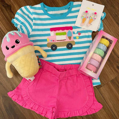 GSSO0580 RTS baby girl clothes embroidery ice cream truck girl summer outfits