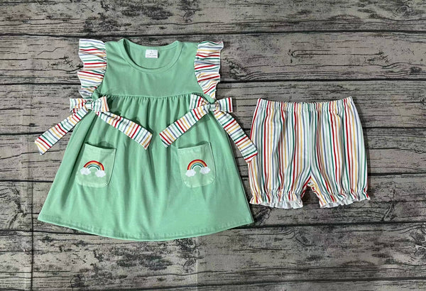 GSSO0596 pre-order baby girl clothes rainbow stripes girl summer outfit