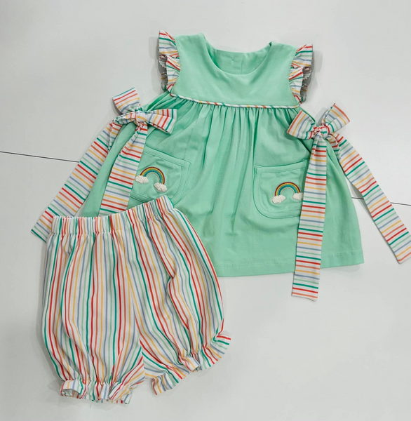 GSSO0596 pre-order baby girl clothes rainbow stripes girl summer outfit
