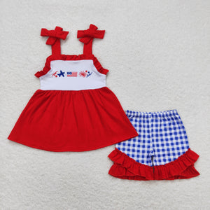 GSSO0611 RTS baby girl clothes embroidery airplane 4th of July patriotic girl summer outfit