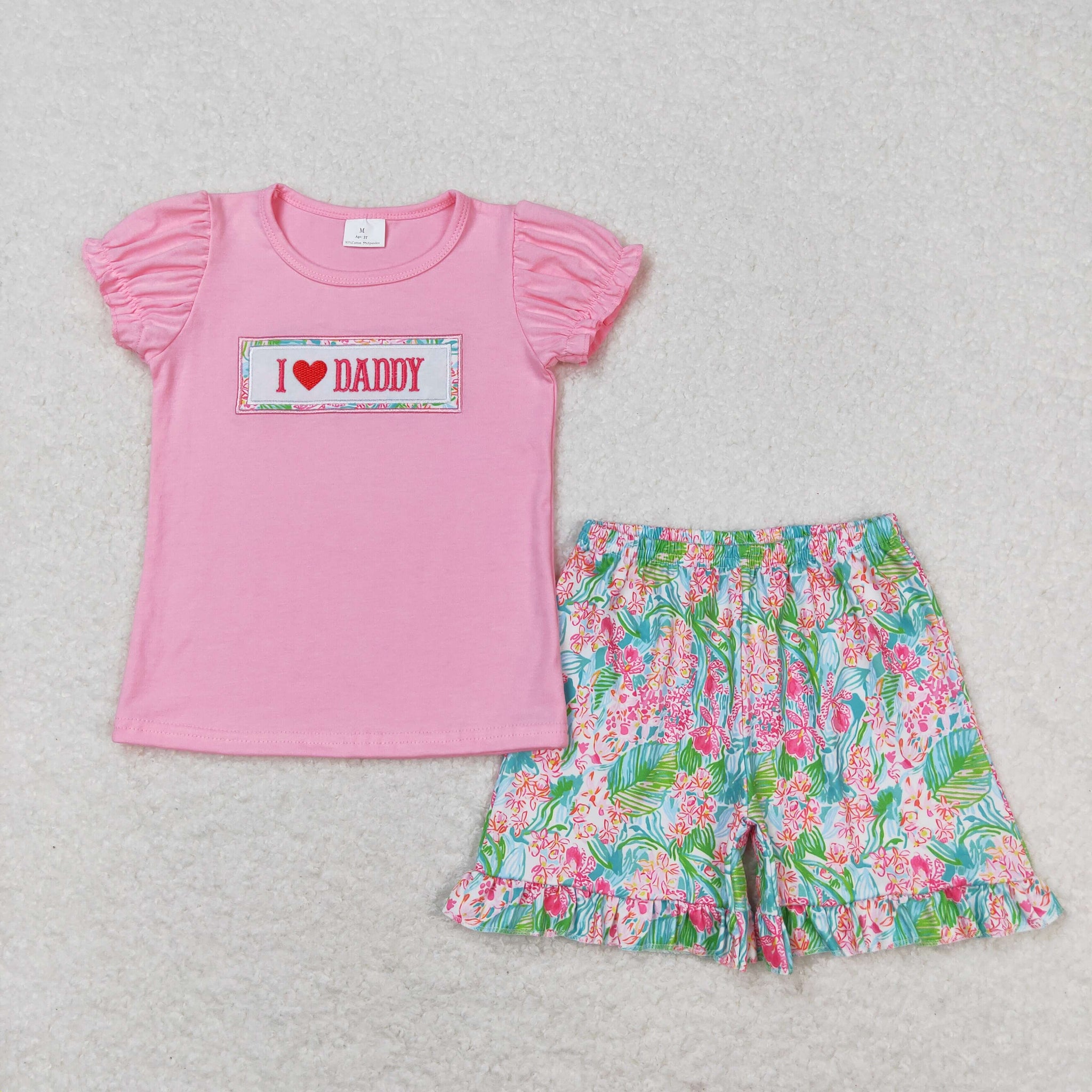 GSSO0658 RTS baby girl clothes embroidery I love daddy toddler girl fathers day summer outfit