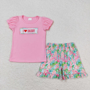 GSSO0658 RTS baby girl clothes embroidery I love daddy toddler girl fathers day summer outfit