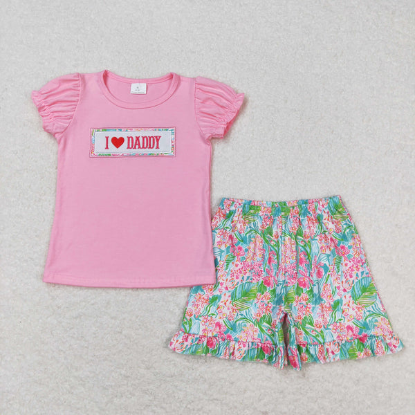 GSSO0658 RTS baby girl clothes embroidery I love daddy toddler girl fathers day summer outfit