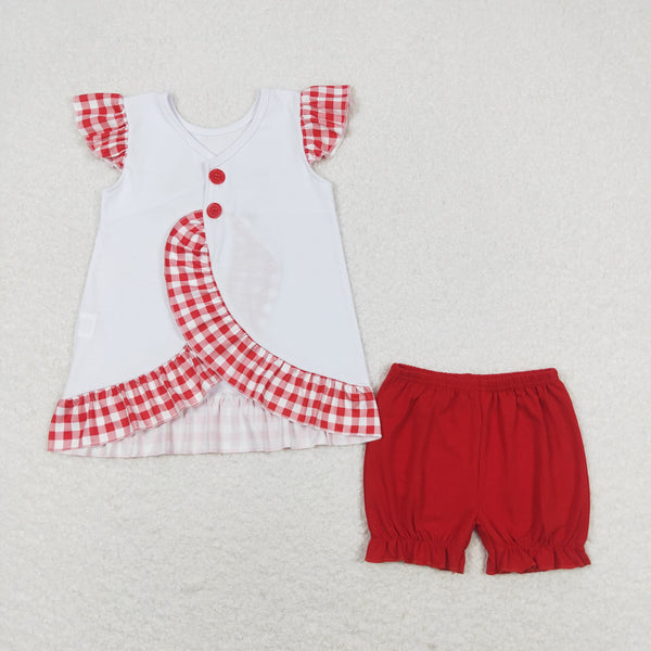 GSSO0662 RTS baby girl clothes embroidery flag 4th of July patriotic toddler girl summer outfit