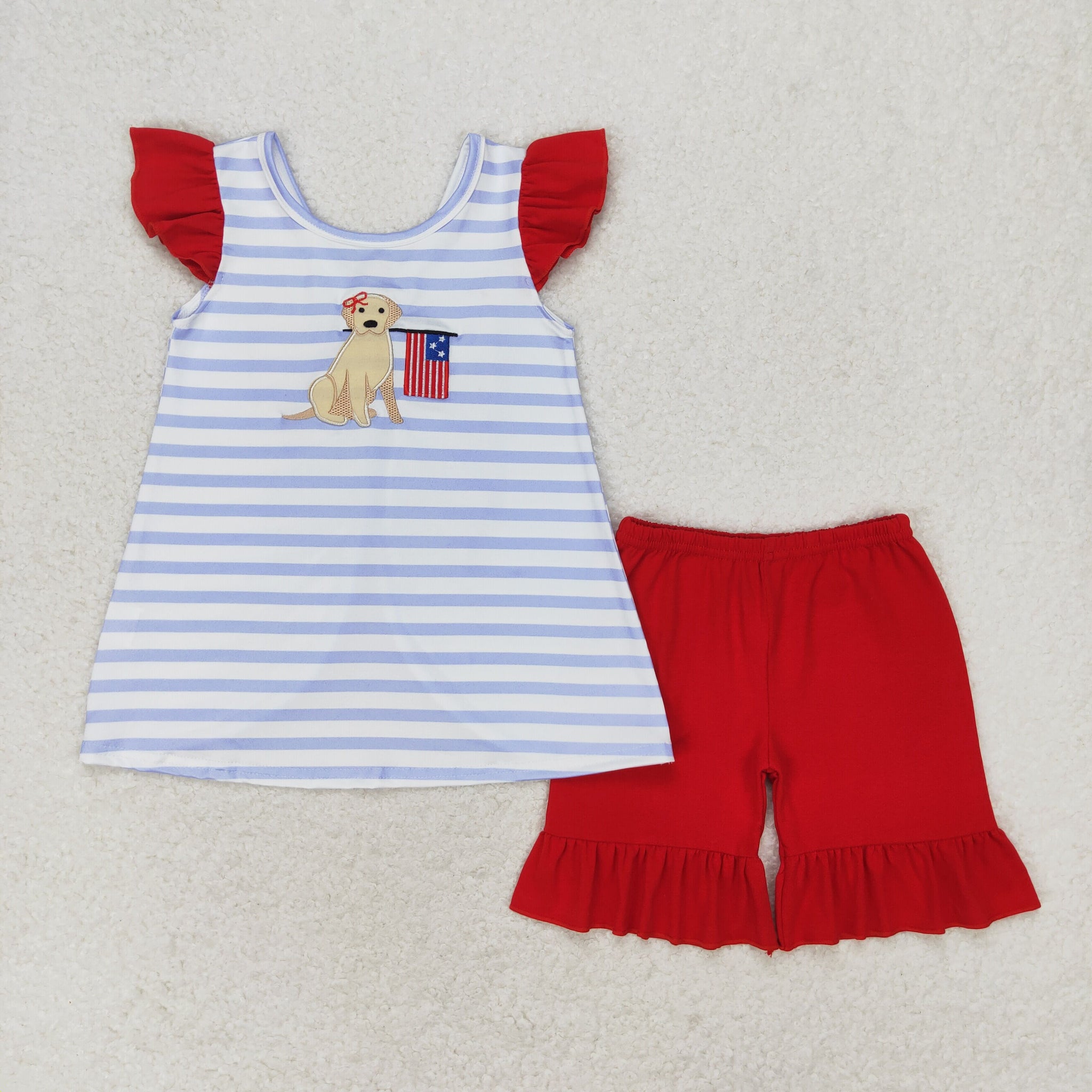 GSSO0663 RTS baby girl clothes embroidery pubby 4th of July patriotic toddler girl summer outfit