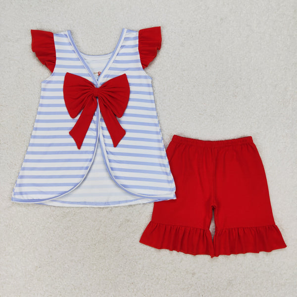 GSSO0663 RTS baby girl clothes embroidery pubby 4th of July patriotic toddler girl summer outfit