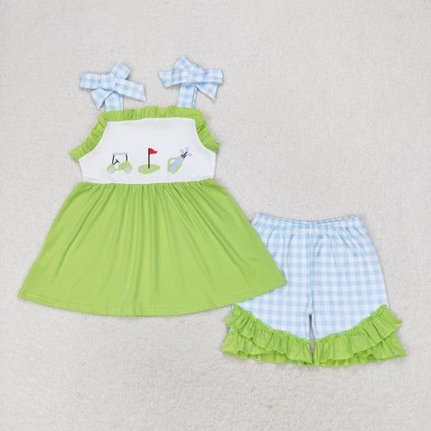 GSSO0719 RTS baby girl clothes golf gingham toddler girl summer outfits