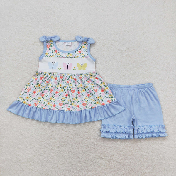 GSSO0732 RTS baby girl clothes butterfly outfit girl summer shorts set