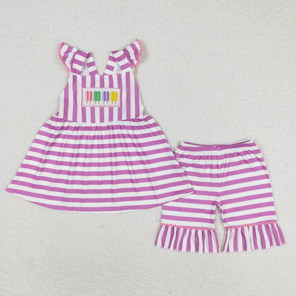 GSSO0734 RTS baby girl clothes embrodery popsicle ice cream toddler girl summer outfits