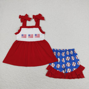 GSSO0736 RTS baby girl clothes baseball 4th of July patriotic toddler girl summer outfits (print svg)