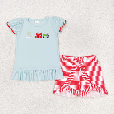 GSSO0788 RTS baby girl clothes embroidery farm life toddler girl summer outfits