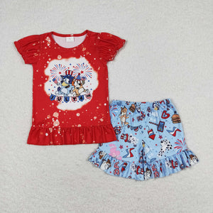 GSSO0804 RTS baby girl clothes cartoon dog toddler girl 4th of July patriotic summer outfits ¡ꡧprint¡ê?